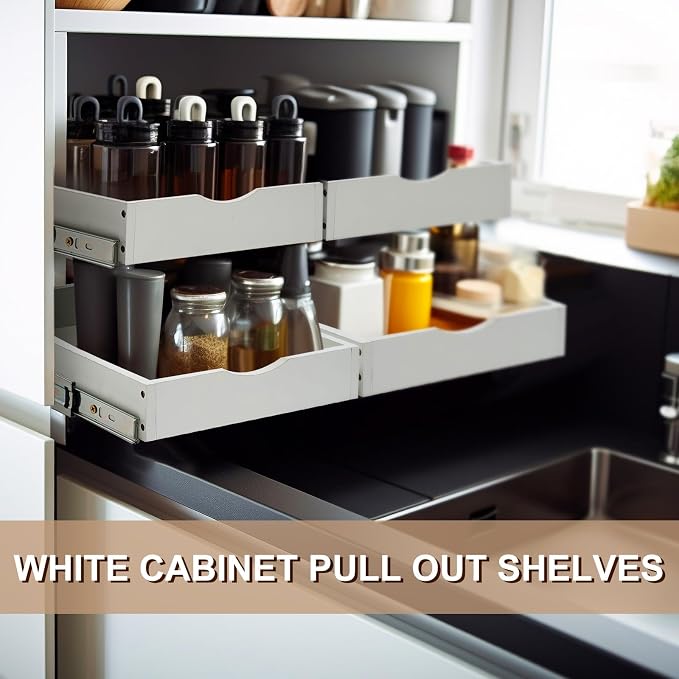 Menkxi 2 Set Pull out Tray Cabinet Organizer Wooden Pull Drawers storage Slide - Image 6