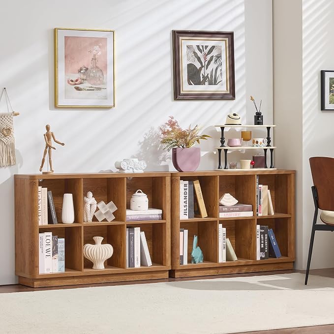6 Cube Storage Book Shelf, Floor Standing 2-Tier Wooden Bookshelf - Image 4
