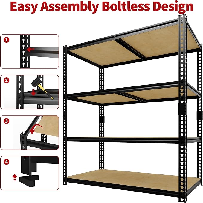 Heavy Duty Garage Storage Shelves, 2400 Lbs Capacity, 4-Tier Adjustable Storage - Image 7
