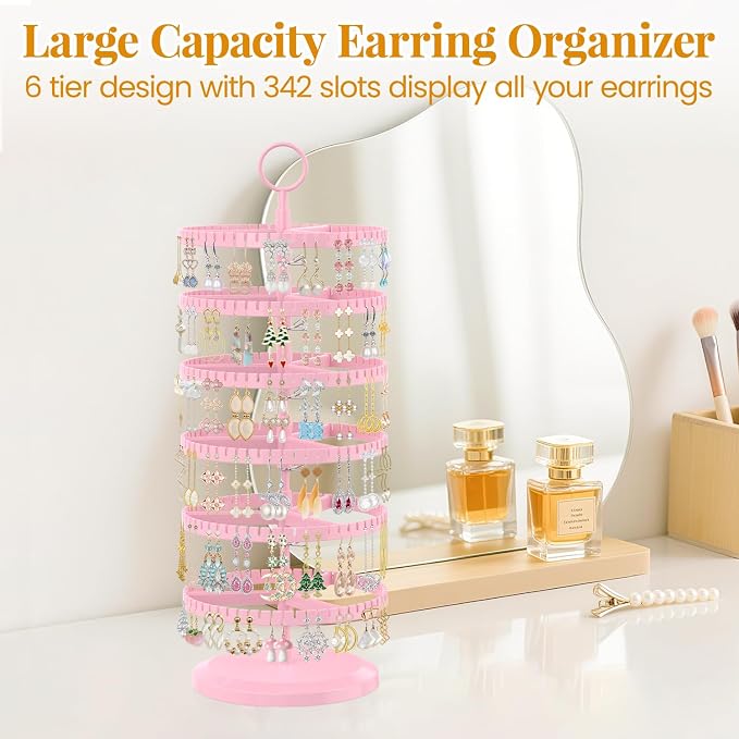 EsLuker.ly Earring Holder Organizer Rotating Stud Display Tree Rack, 6 Tier | - Image 3