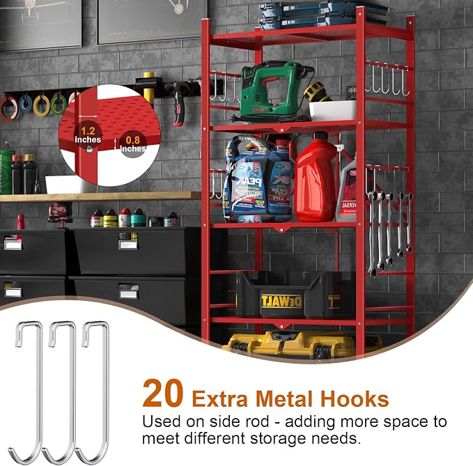 Himix Storage Shelves with 20 Hooks, 5-Tier Foldable Shelves - Image 4