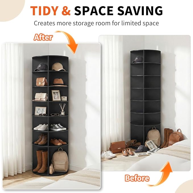 Karl home Black 7 Tier 360° Rotating Shoe Rack Tower, Spinning Shoe Display | - Image 8