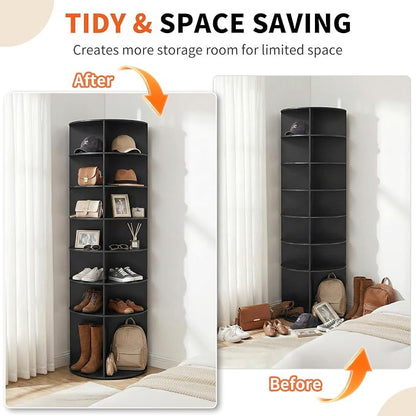 Karl home Black 7 Tier 360° Rotating Shoe Rack Tower, Spinning Shoe Display | - Image 8