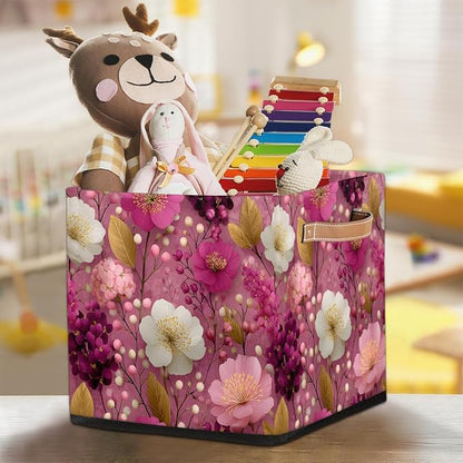 TropicalLife 13x13x13 Inch Large Fabric Storage Cube Pink Floral Print Foldable - Image 7