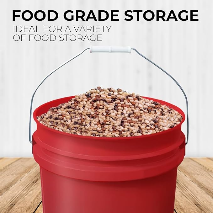 5-Gallon Red Bucket Pail with Gamma Seal Screw on Airtight Lid, Metal Handles - Image 3