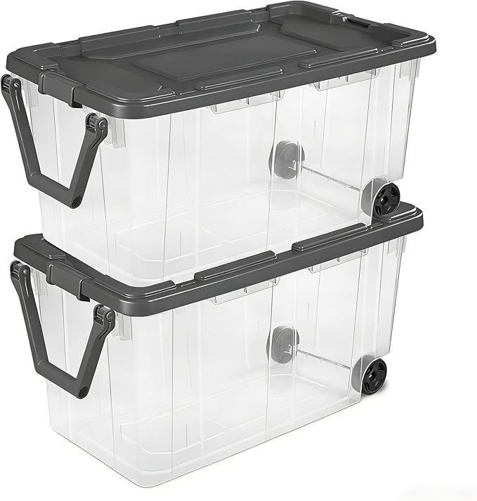 160 Quart Wheeled Stacker, Extra Large Durable Clear Bin, Latch Lid and Pull by Unknown