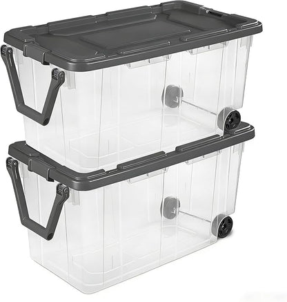 160 Quart Wheeled Stacker, Extra Large Durable Clear Bin, Latch Lid and Pull by Unknown