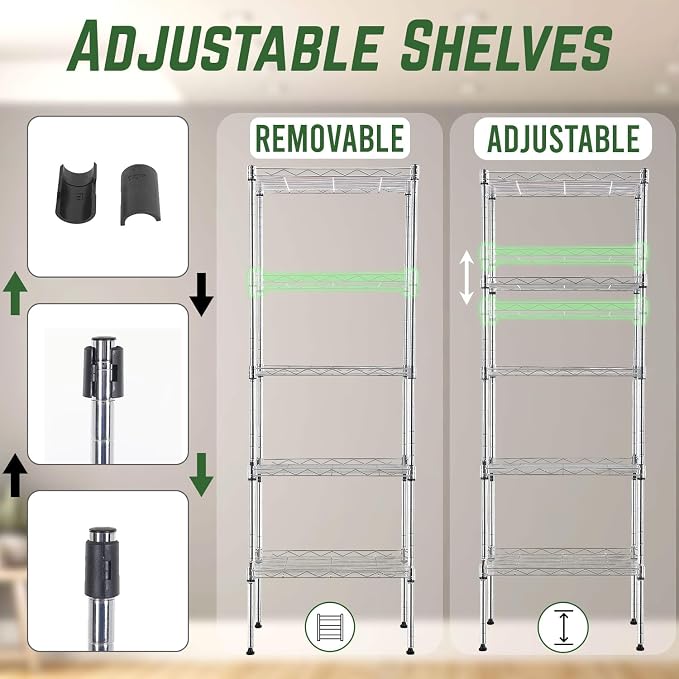 PayLessHere | 5-Tier Wire Shelf | 17"x12"x48" | Chrome | Adjustable Racks | - Image 4