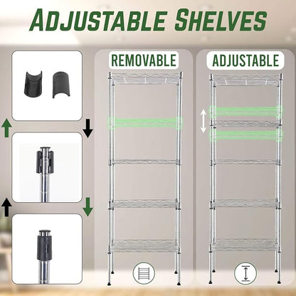 PayLessHere | 5-Tier Wire Shelf | 17"x12"x48" | Chrome | Adjustable Racks | - Image 4