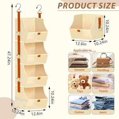 Fabric 4 Tier Hanging Closet Organizers Heavy Duty Shelf Hanging Storage Towel - Image 2