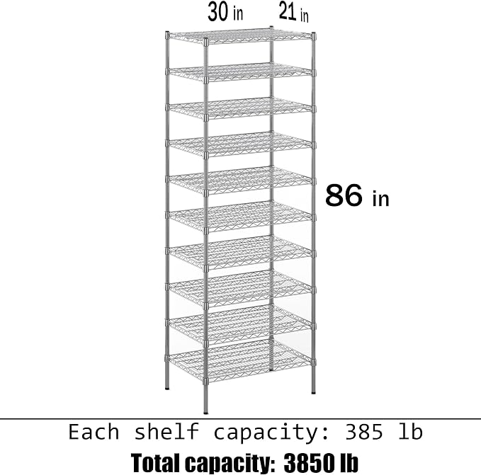 21" Deep x 30" Wide x 86" Height Wire Shelving Kit | 10-Tier | NSF Commercial - Image 3