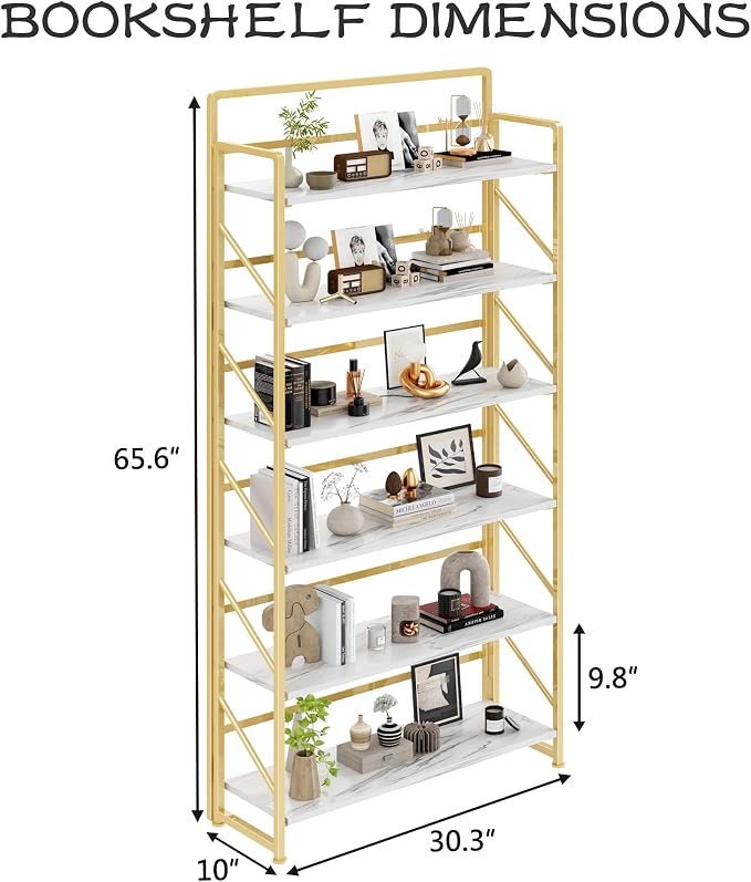 JSB 6 Tier No Assembly Folding Bookshelf, 30.3" Wide Foldable Storage Bookcase - Image 3