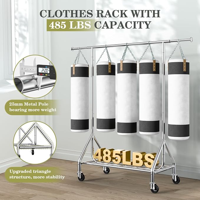 Clothes Rack Load 450 LBS, Heavy Duty Garment Rack, Standing Rolling Metal - Image 2
