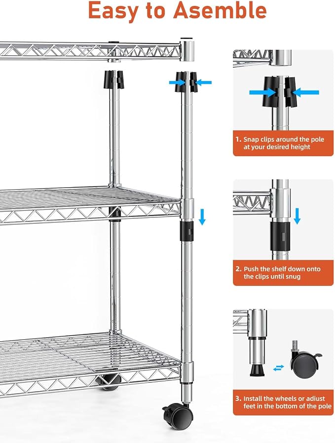 HealSmart 3-Tier Heavy Duty Storage Shelving Unit, 24.02" D x 13.78" W x 21.97" - Image 6