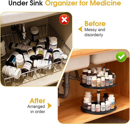 2 Tier Medicine Cabinet Organizer, Rotary Turntable Organizer - Image 4