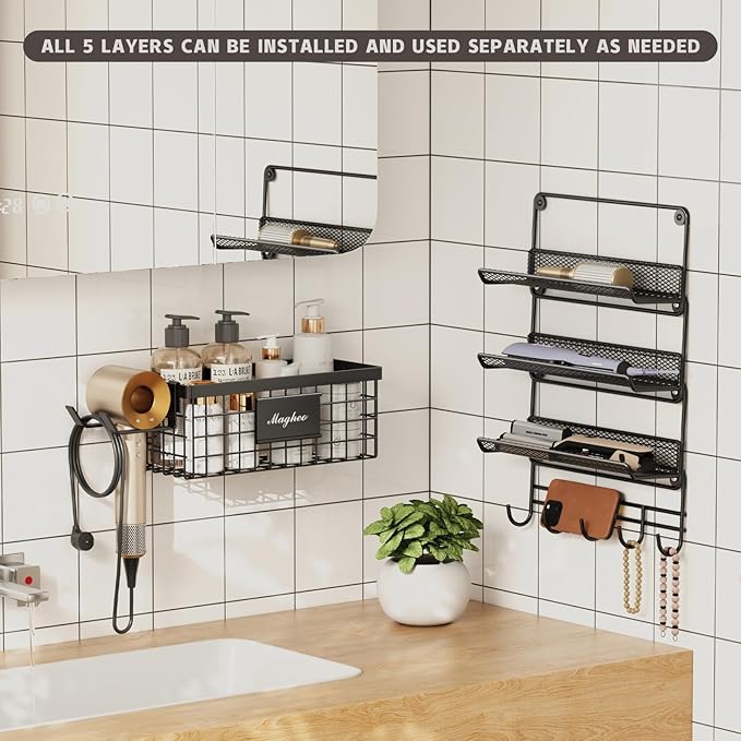 Hair Dryer Holder Wall Mounted, Adheisve Hair Styling Tool Organizer - Image 4