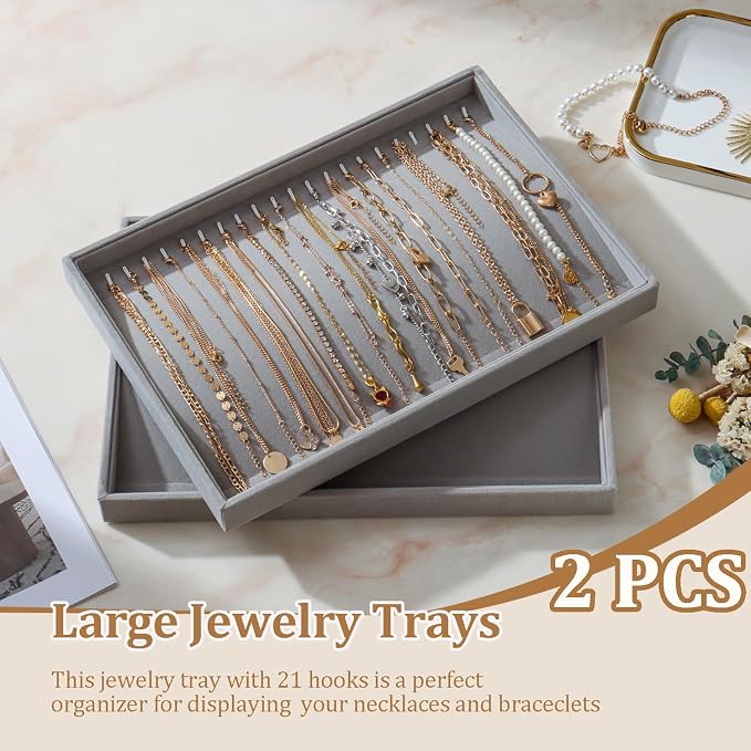 Large Velvet Jewelry Tray 2 Pack Stackable Jewelry Display Drawer Inserts Trays - Image 2