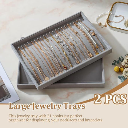 Large Velvet Jewelry Tray 2 Pack Stackable Jewelry Display Drawer Inserts Trays - Image 2