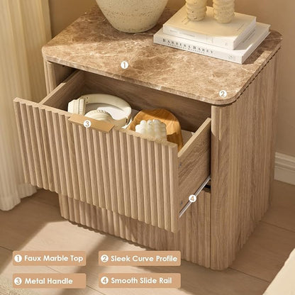 Fluted Nightstand Set of 2, Bedside Table - Image 5
