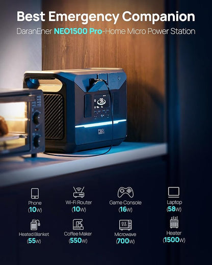 DaranEner Portable Power Station 1382.4Wh LiFePO4 Battery, 1800W Solar Generator - Image 6