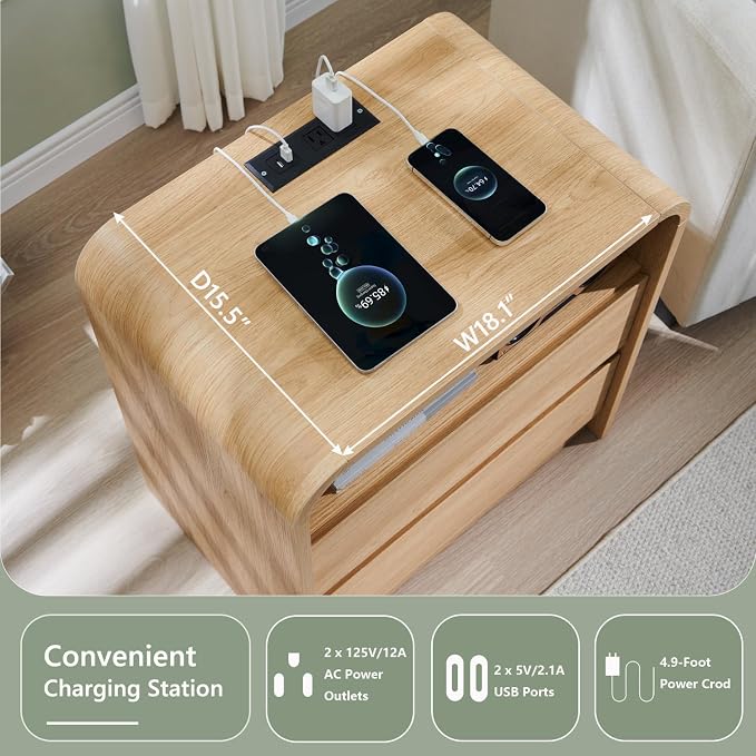 25" Tall Modern Nightstand Set of 2, 23.6'' Wide Wood Bedside Table w/2 Storage - Image 4