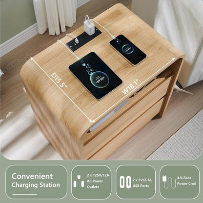 25" Tall Modern Nightstand Set of 2, 23.6'' Wide Wood Bedside Table w/2 Storage - Image 4
