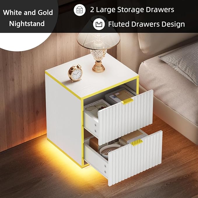 White Nightstand, Fluted End Table - Image 3