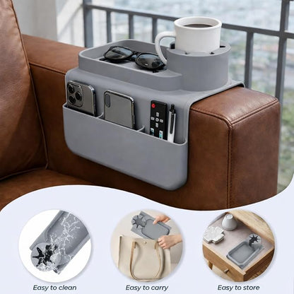 Silicone Couch Caddy Cup Holder Tray, 3-Side Sofa Armrest Organizer - Image 6