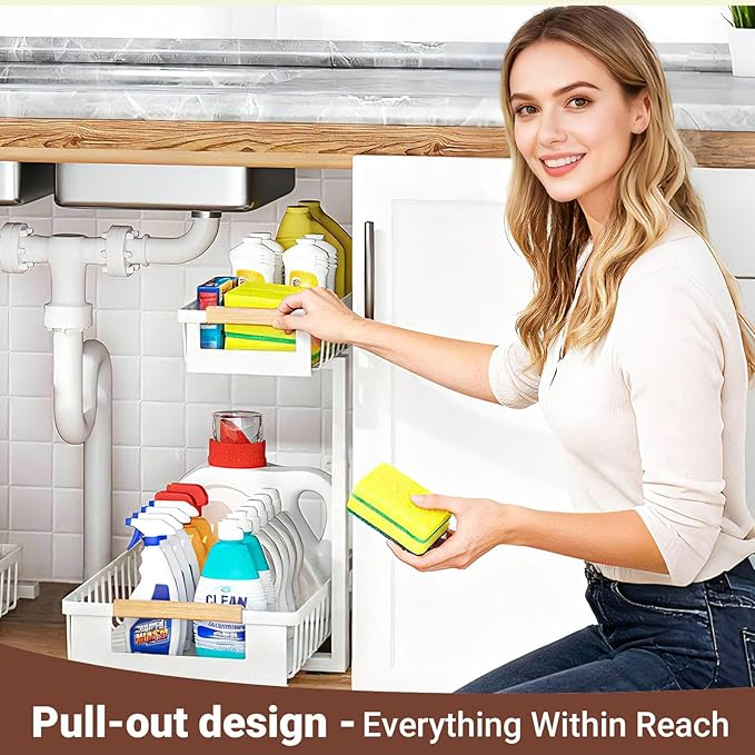 Under Sink Organizer, 2 Tier Pull Out Cabinet Organizer - Image 5
