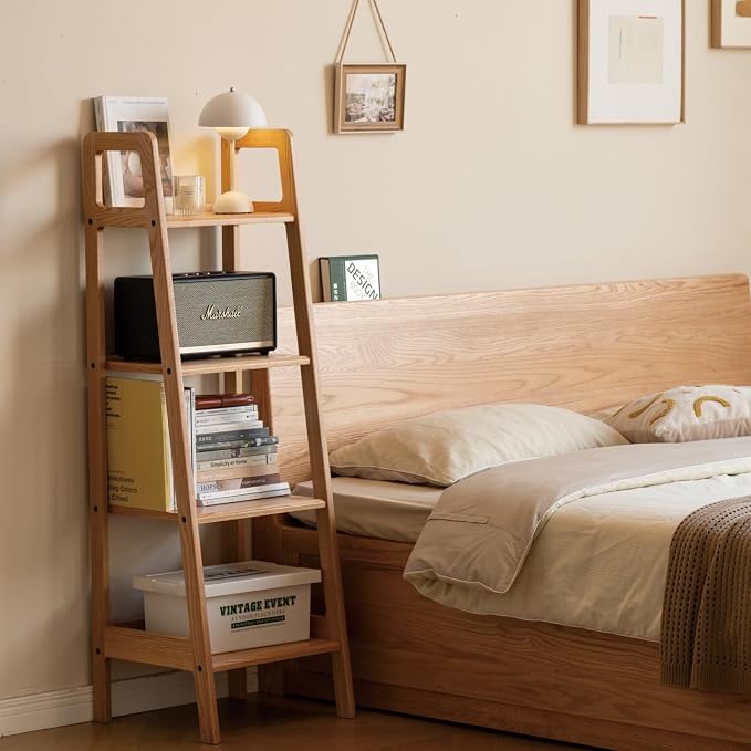 100% Solid Oak 4 Tier Ladder Shelf, Small Bookshelf, Ladder Bookshelf, Bookcase - Image 5
