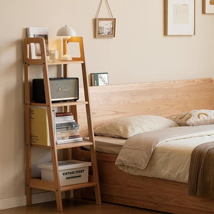 100% Solid Oak 4 Tier Ladder Shelf, Small Bookshelf, Ladder Bookshelf, Bookcase - Image 5