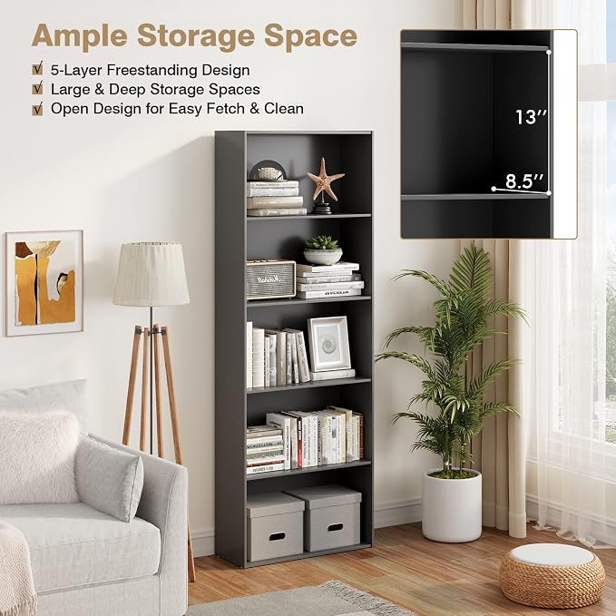 Tangkula 5-Tier Bookcase, 67” Tall Freestanding Bookshelf - Image 5