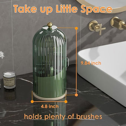 Makeup Brush Holder with Lid 360 Rotating Clear Dustproof Make Up Organizers - Image 6