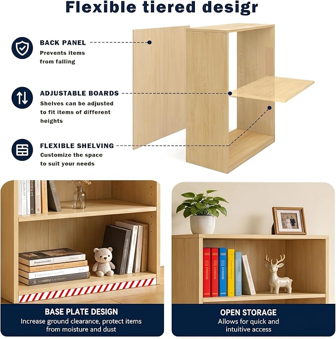 CTESNE【2026 Adjustable Shelves 3-Tier Bookcase, 71 inches, Wooden Open Display - Image 6