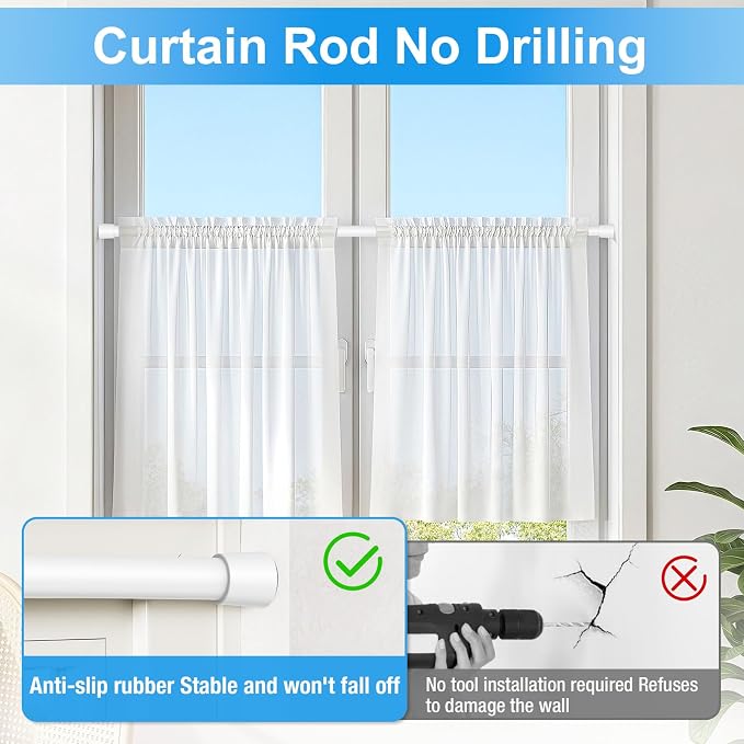1 Pack Spring Loaded Tension Rod 17-41" Adjustable Curtain Rods No Drill - Image 3