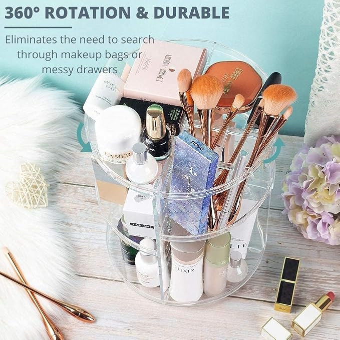 360 Rotating Makeup Organizer, Acrylic DIY Adjustable Bathroom Makeup Carousel - Image 4