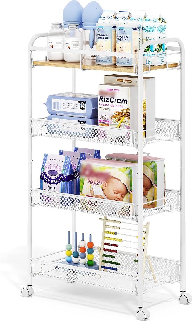 TOOLF 4-Tier Rolling Cart, Metal Utility Cart, Slide Out Storage Cart by TOOLF