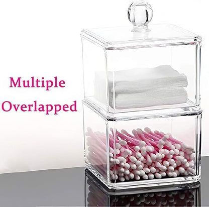 Stackable Square Acrylic Cotton Ball Holder Q-tip Holder Bathroom Swab Dispenser - Image 4