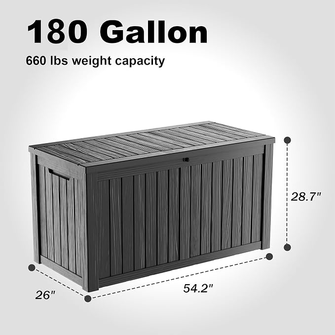 DRATO 180 Gallon Outdoor Storage Box, Large Waterproof Deck Box, Lockable Resin - Image 2
