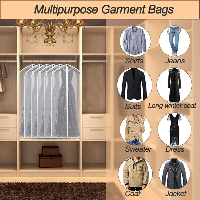 Garment Bag Covers 24''X54'' Lightweight White PEVA Breathable Bags - Image 5