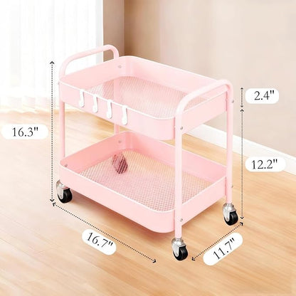 Pink 2 Tier Rolling Cart Metal - Image 5