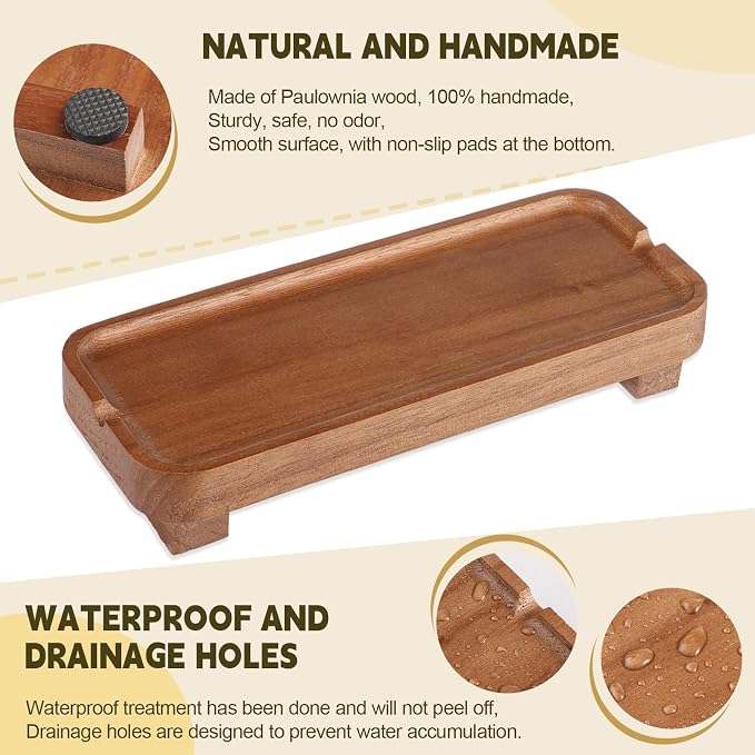 Wood Riser Small Decorative Tray Sink Soap Dish, Vanity Tray Pedestal Stand 8.7 - Image 5