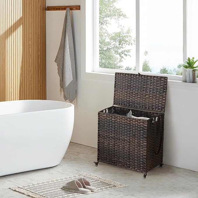 Laundry Hamper with Wheels, 39.6 Gallon Rolling Laundry Basket with Lid - Image 3