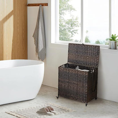Laundry Hamper with Wheels, 39.6 Gallon Rolling Laundry Basket with Lid - Image 3