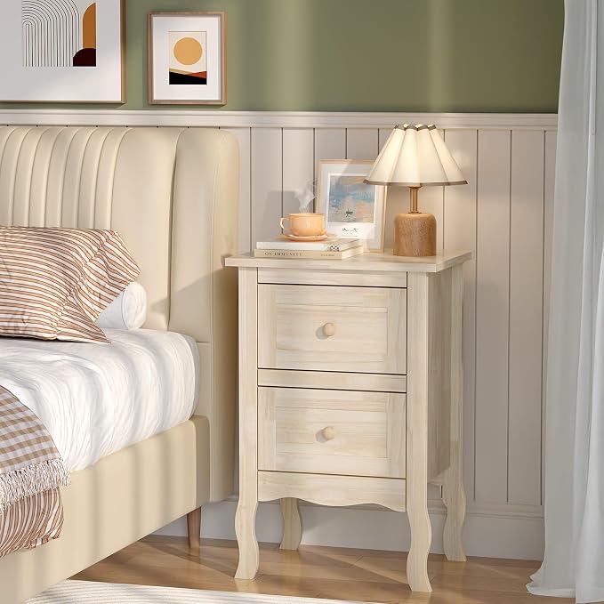 VINGLI Unfinished Solid Wood Nightstand - Image 9