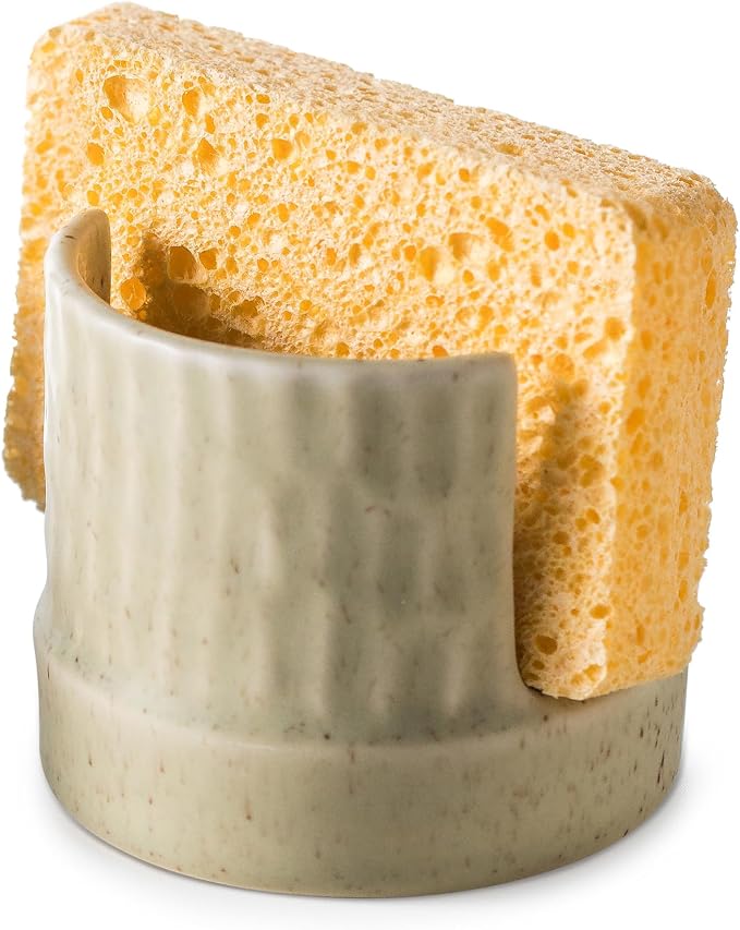 Kitchen Sponge Holder, Ceramics Sponge Dish Rack Sink Scrub Caddy by LAUCHUH