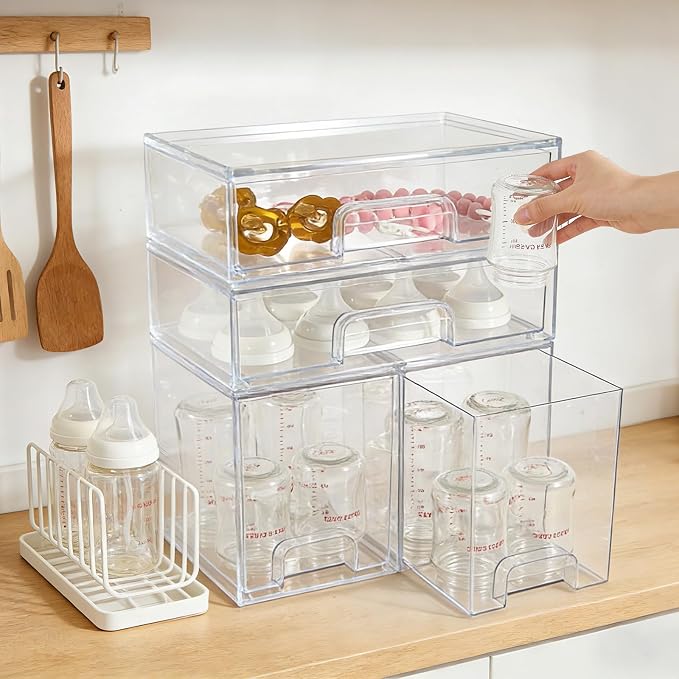 MINMUNJIU Baby Bottle Organizer, 4 Pack Clear Space-Saving Stackable Drawer - Image 6