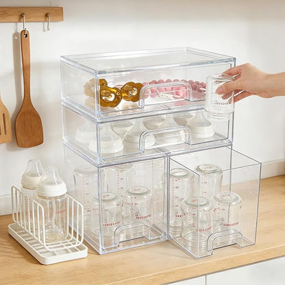 MINMUNJIU Baby Bottle Organizer, 4 Pack Clear Space-Saving Stackable Drawer - Image 6