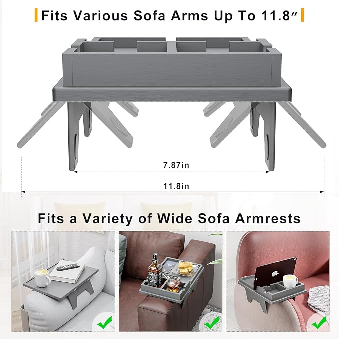 Couch Cup Holder Tray - 2 in 1 Couch Armrest Table - Sofa Armchair Caddy - Image 4