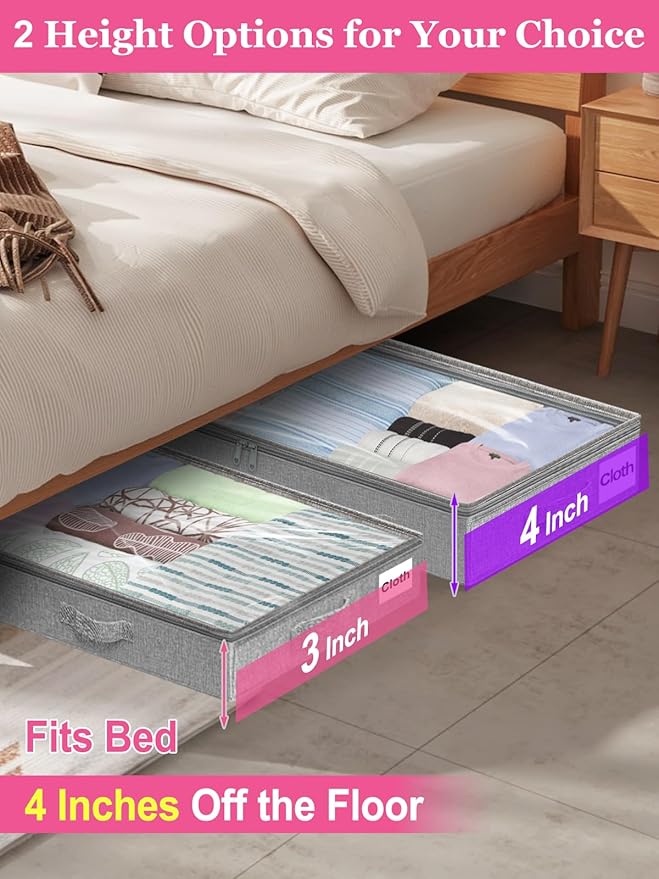 3-Inch High Under Bed Storage Containers, Low Profile Underbed Bins, NO RIGID - Image 2